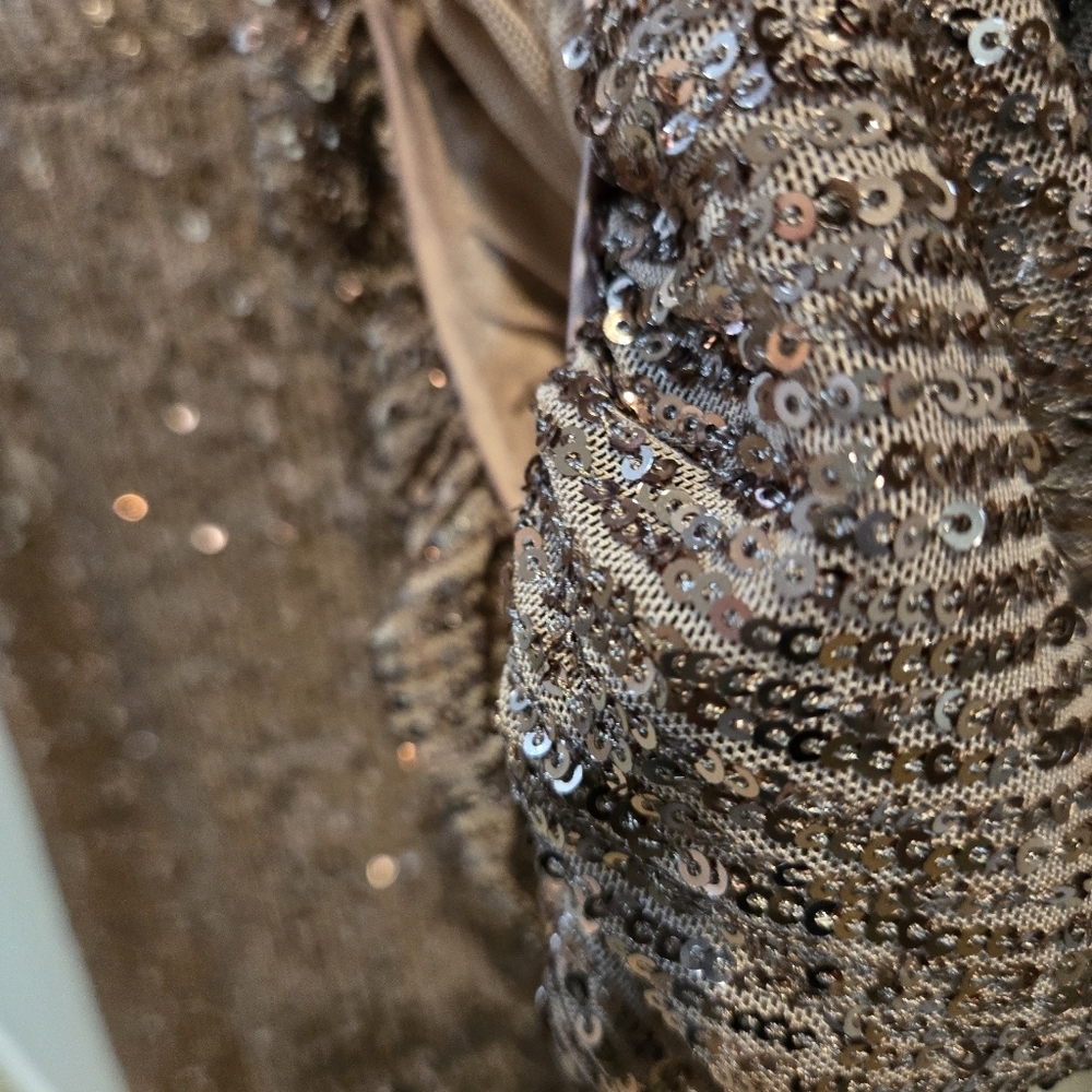 Eliza J Sequin V-Neck Cocktail Mini Dress/ Sheath - Rose Gold/Baloon Sleeves NWT - Picture 9 of 16